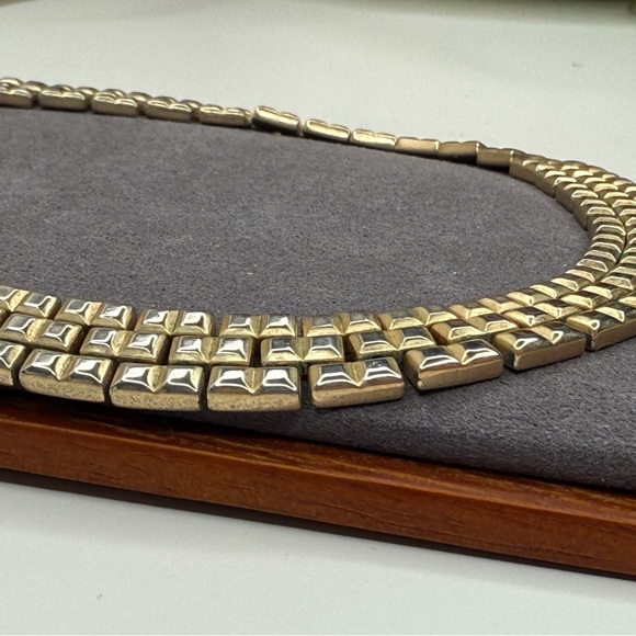 Vintage Crown Trifari Gold-Tone Double Row Geometric Link Choker Necklace 50s - Picture 5 of 8